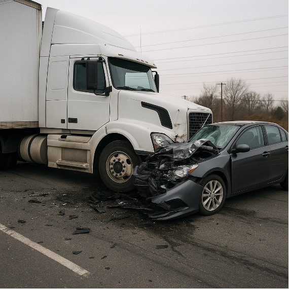 semi truck and car accident