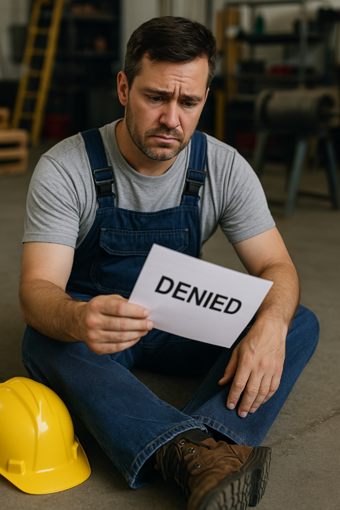 man holding denied paper