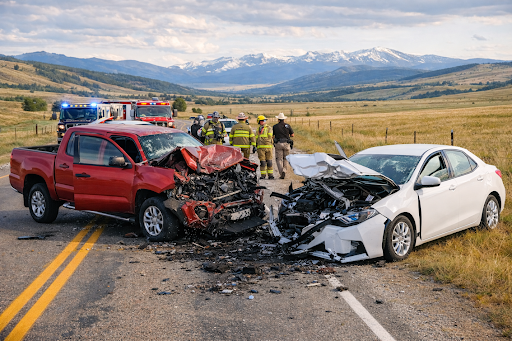 Car accident on a rural Montana road